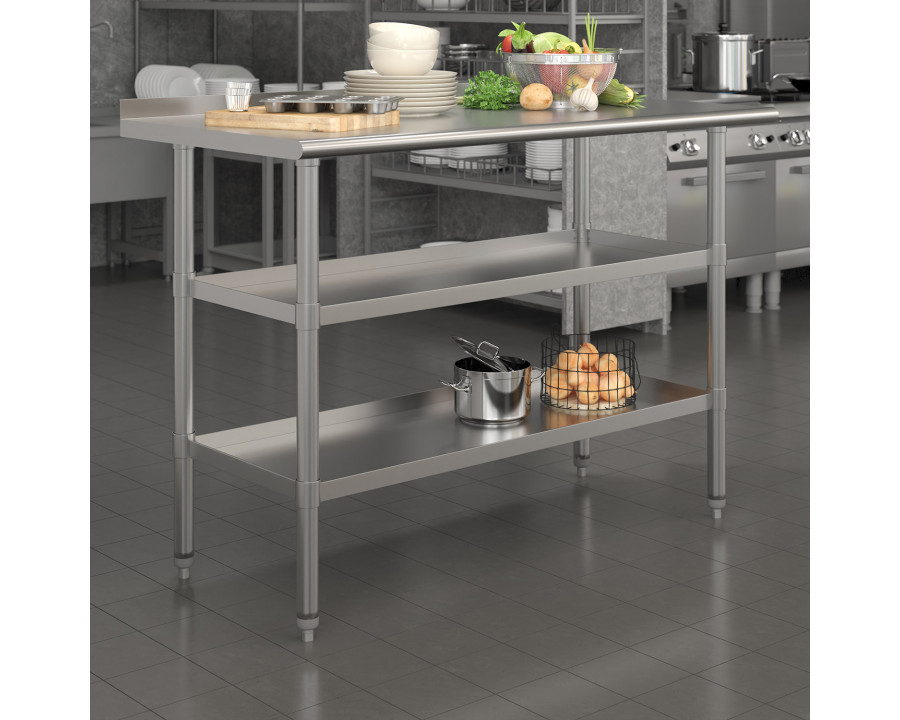 BLNK Hogan Stainless Steel Work Table with 2 Undershelves - with Backsplash