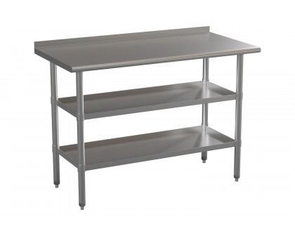 BLNK Hogan Stainless Steel Work Table with 2 Undershelves - with Backsplash