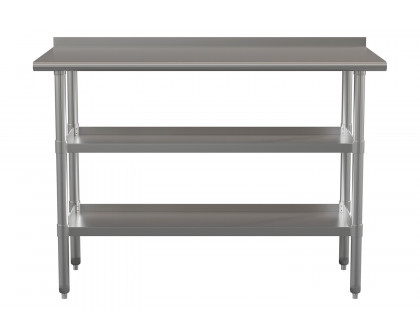 BLNK Hogan Stainless Steel Work Table with 2 Undershelves - with Backsplash