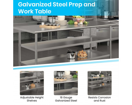 BLNK Hogan Stainless Steel Work Table with 2 Undershelves - with Backsplash