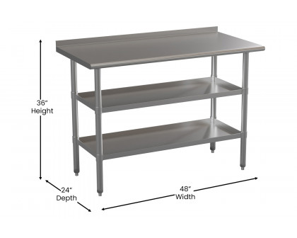 BLNK Hogan Stainless Steel Work Table with 2 Undershelves - with Backsplash