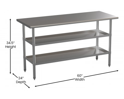 BLNK Randolph Stainless Steel Work Table with 2 Undershelves