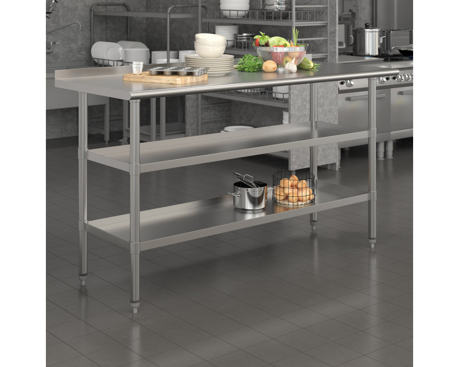 BLNK Randolph Stainless Steel Work Table with 2 Undershelves - with Backsplash