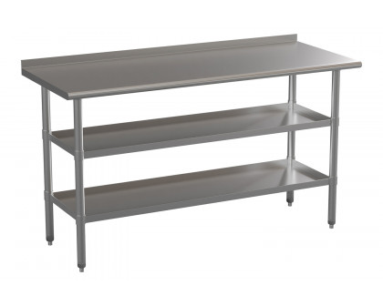 BLNK Randolph Stainless Steel Work Table with 2 Undershelves - with Backsplash