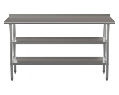 BLNK Randolph Stainless Steel Work Table with 2 Undershelves - with Backsplash