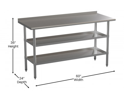 BLNK Randolph Stainless Steel Work Table with 2 Undershelves - with Backsplash