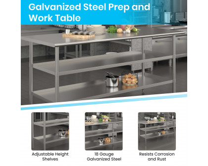 BLNK Ravenel Stainless Steel Work Table with 2 Undershelves