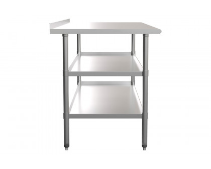 BLNK Ravenel Stainless Steel Work Table with 1.5" Backsplash and 2 Undershelves - with Backsplash