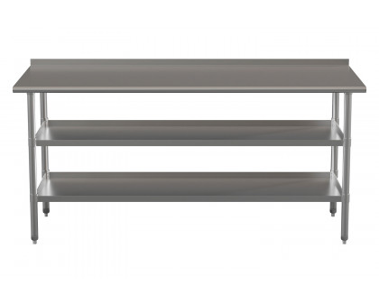 BLNK Ravenel Stainless Steel Work Table with 1.5" Backsplash and 2 Undershelves - with Backsplash