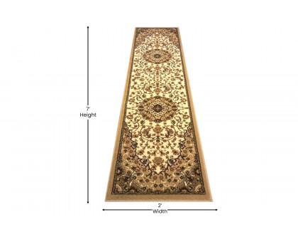 BLNK Mersin Collection Persian Style Olefin Area Rug with Jute Backing - Ivory, 2'W x 7'L