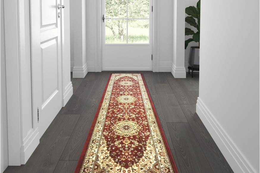 BLNK™ Mersin Collection Persian Style Olefin Area Rug with Jute Backing - Burgundy, 2'W x 7'L