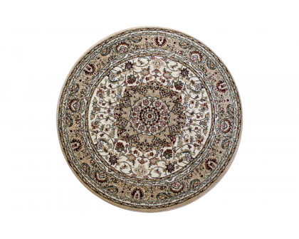 BLNK Mersin Collection Persian Style Round Olefin Area Rug with Jute Backing - Ivory, 4'W x 4'L