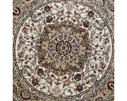 BLNK Mersin Collection Persian Style Round Olefin Area Rug with Jute Backing - Ivory, 4'W x 4'L