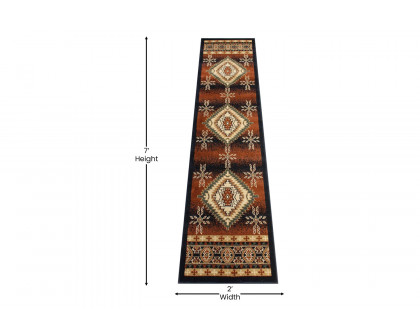 BLNK Mirage Collection Southwestern Style Olefin Area Rug with Jute Backing - Brown, 2'W x 7'L