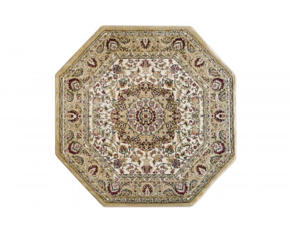 BLNK Mersin Collection Persian Style Octagon Olefin Area Rug with Jute Backing - Ivory, 5'W x 5'L