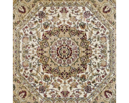 BLNK Mersin Collection Persian Style Octagon Olefin Area Rug with Jute Backing - Ivory, 5'W x 5'L