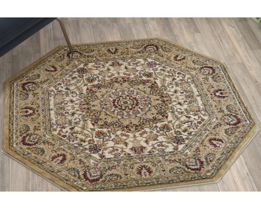 BLNK Mersin Collection Persian Style Octagon Olefin Area Rug with Jute Backing - Ivory, 4'W x 4'L