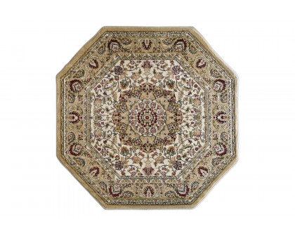 BLNK Mersin Collection Persian Style Octagon Olefin Area Rug with Jute Backing - Ivory, 4'W x 4'L