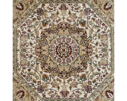 BLNK Mersin Collection Persian Style Octagon Olefin Area Rug with Jute Backing - Ivory, 4'W x 4'L