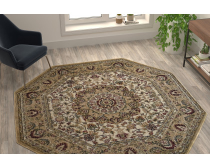 BLNK™ Mersin Collection Persian Style Octagon Olefin Area Rug with Jute Backing - Ivory, 7'W x 7'L