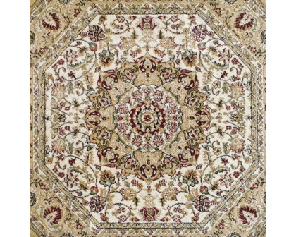 BLNK™ Mersin Collection Persian Style Octagon Olefin Area Rug with Jute Backing - Ivory, 7'W x 7'L