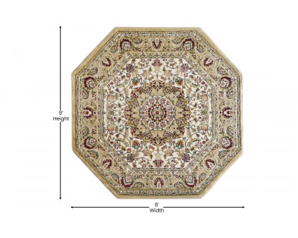 BLNK™ Mersin Collection Persian Style Octagon Olefin Area Rug with Jute Backing - Ivory, 7'W x 7'L