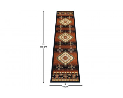 BLNK Mirage Collection Southwestern Style Olefin Area Rug with Jute Backing - Brown, 3'W x 10'L