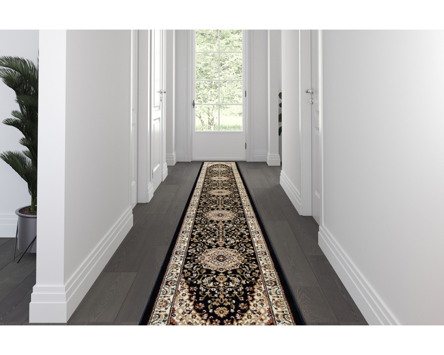 BLNK Mersin Collection Persian Style Olefin Area Rug with Jute Backing - Black, 3'W x 15'L