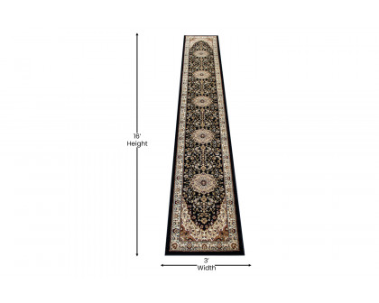 BLNK™ Mersin Collection Persian Style Olefin Area Rug with Jute Backing - Black, 3'W x 15'L