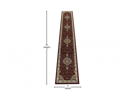 BLNK Portman Collection Persian Style Olefin Area Rug with Jute Backing - Burgundy, 3'W x 15'L