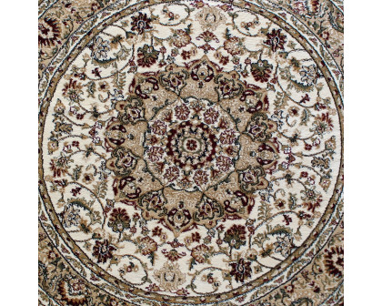 BLNK Mersin Collection Persian Style Round Olefin Area Rug with Jute Backing - Ivory, 5'W x 5'L