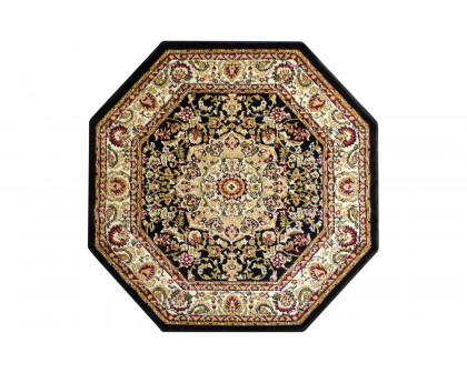 BLNK™ Mersin Collection Persian Style Octagon Olefin Area Rug with Jute Backing - Black, 4'W x 4'L