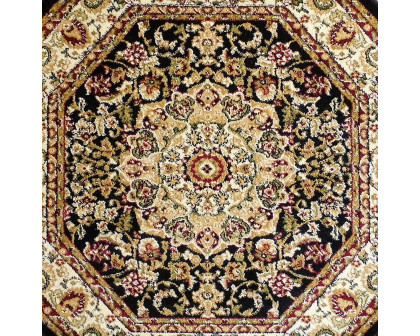 BLNK™ Mersin Collection Persian Style Octagon Olefin Area Rug with Jute Backing - Black, 4'W x 4'L