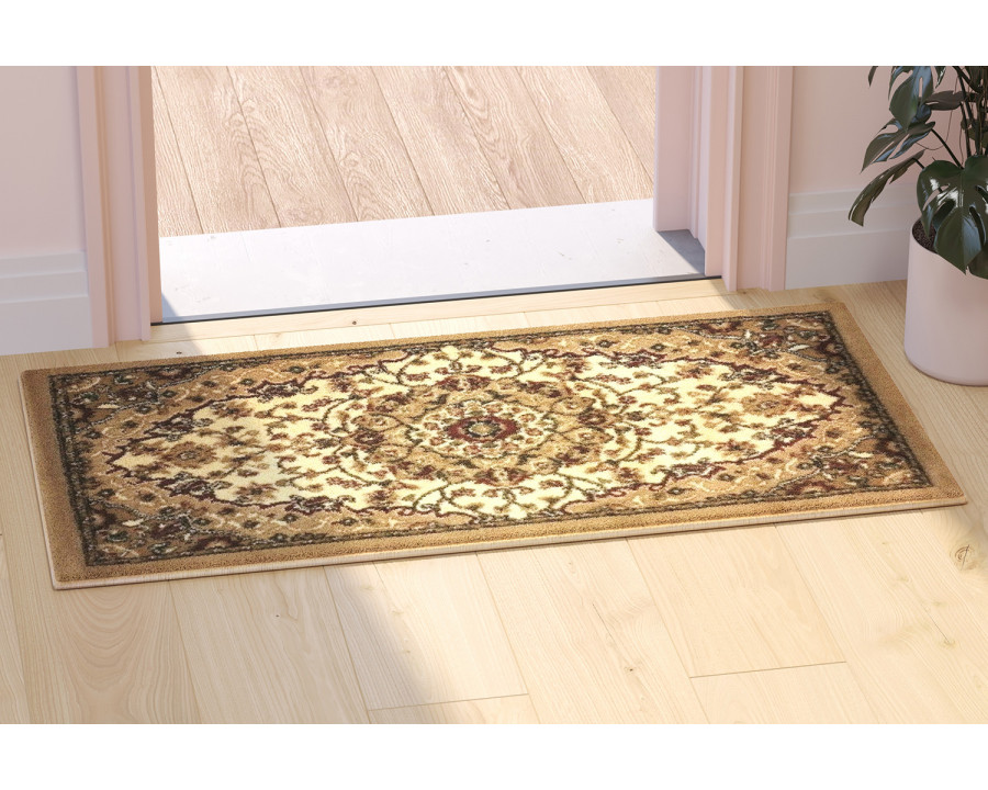 BLNK Mersin Collection Persian Style Olefin Area Rug with Jute Backing - Ivory, 2'W x 3'L