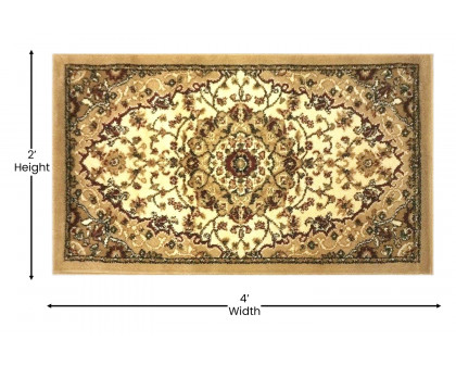 BLNK™ Mersin Collection Persian Style Olefin Area Rug with Jute Backing - Ivory, 2'W x 3'L