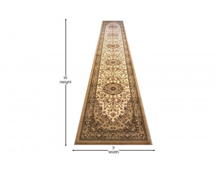 BLNK Mersin Collection Persian Style Olefin Area Rug with Jute Backing - Ivory, 3'W x 15'L