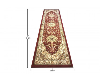 BLNK Mersin Collection Persian Style Olefin Area Rug with Jute Backing - Burgundy, 3'W x 10'L