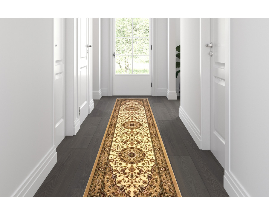 BLNK Mersin Collection Persian Style Olefin Area Rug with Jute Backing - Ivory, 3'W x 10'L