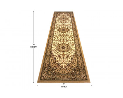 BLNK Mersin Collection Persian Style Olefin Area Rug with Jute Backing - Ivory, 3'W x 10'L