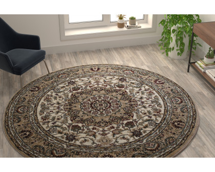 BLNK Mersin Collection Persian Style Round Olefin Area Rug with Jute Backing