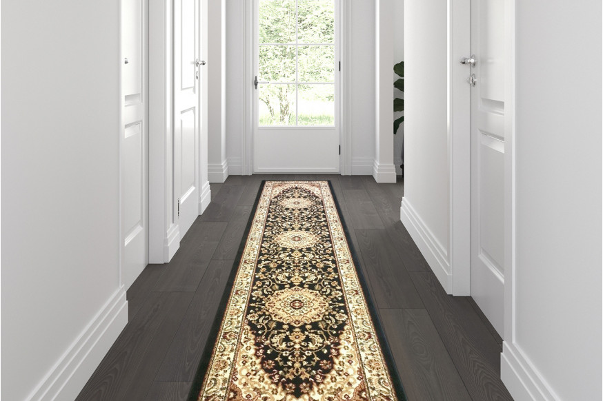 BLNK™ Mersin Collection Persian Style Olefin Area Rug with Jute Backing - Black, 3'W x 10'L