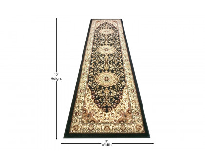 BLNK™ Mersin Collection Persian Style Olefin Area Rug with Jute Backing - Black, 3'W x 10'L