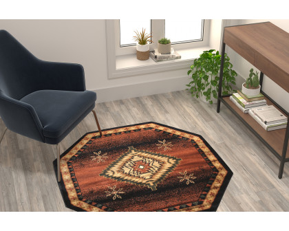 BLNK Mirage Collection Southwestern Style Round Olefin Area Rug with Jute Backing - Brown, 4'W x 4'L