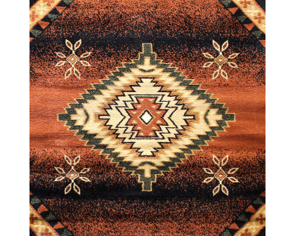 BLNK Mirage Collection Southwestern Style Round Olefin Area Rug with Jute Backing - Brown, 4'W x 4'L