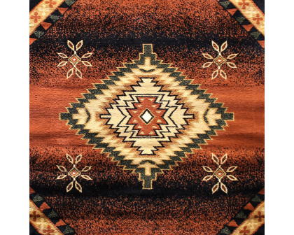 BLNK Mirage Collection Southwestern Style Round Olefin Area Rug with Jute Backing - Brown, 5'W x 5'L