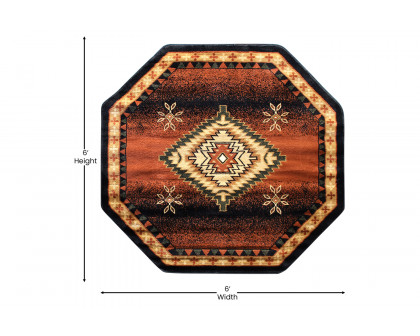 BLNK Mirage Collection Southwestern Style Round Olefin Area Rug with Jute Backing - Brown, 5'W x 5'L