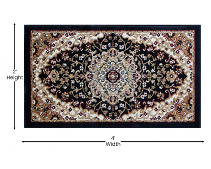 BLNK™ Mersin Collection Persian Style Olefin Area Rug with Jute Backing - Black, 2'W x 3'L