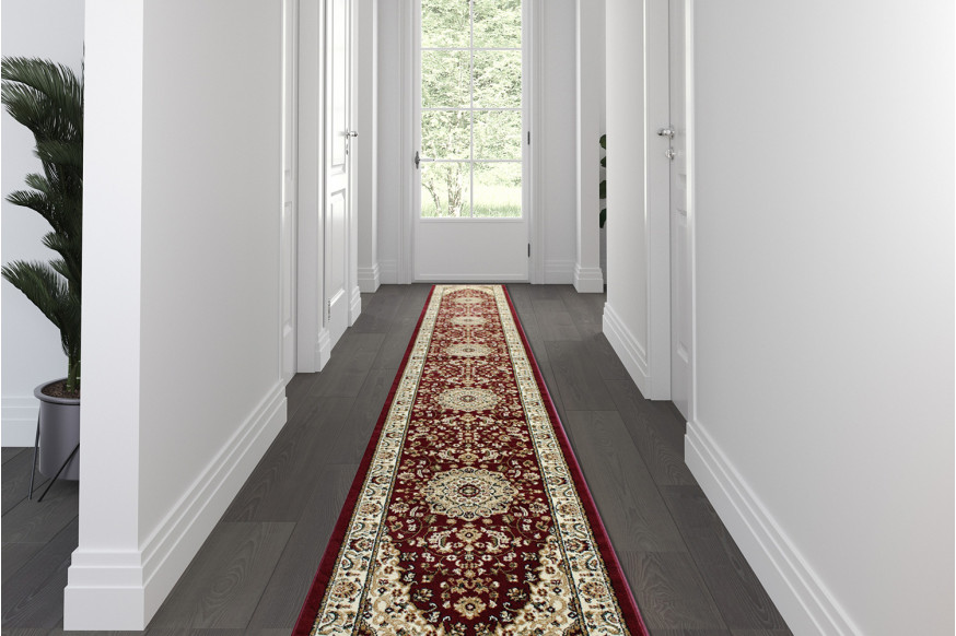 BLNK™ Mersin Collection Persian Style Olefin Area Rug with Jute Backing - Burgundy, 3'W x 15'L