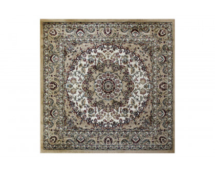 BLNK Mersin Collection Persian Style Square Olefin Area Rug with Jute Backing - Ivory, 4'W x 4'L