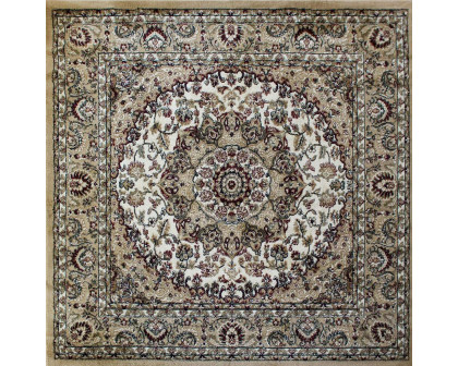 BLNK Mersin Collection Persian Style Square Olefin Area Rug with Jute Backing - Ivory, 4'W x 4'L